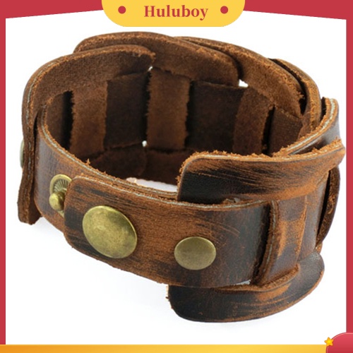 {Ready Stock} Retro Menenun Kulit Imitasi Gelang Snaps Pengikat Gelang Pria Perhiasan Hadiah