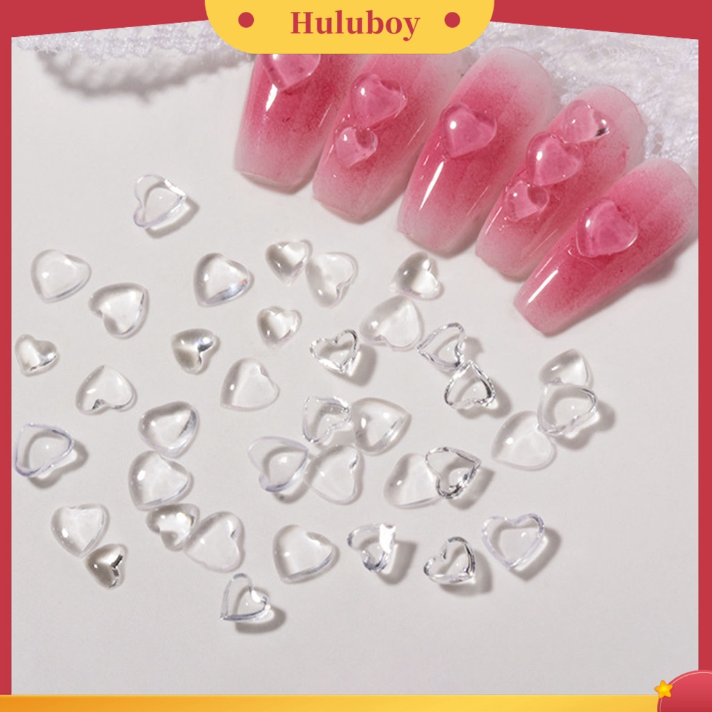 {In Stock} 100Pcs/tas Aksesoris Kuku Fleksibel Pengerjaan Halus Resin 3D Bentuk Hati DIY Nail Art Charm Untuk Rumah