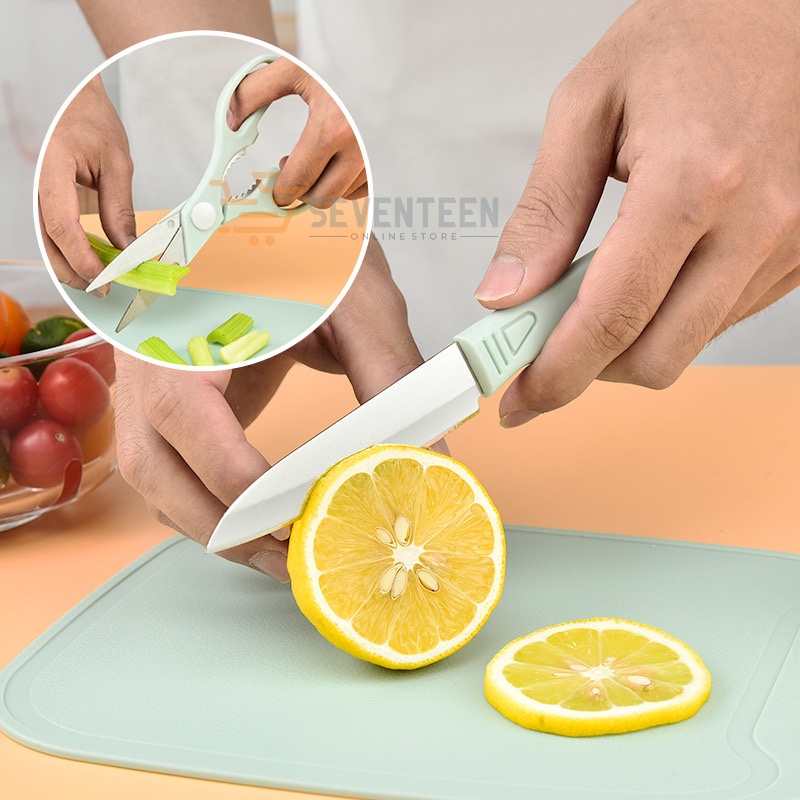 SEVENTEEN PISAU DAPUR SET TALENAN GUNTING STAINLESS 4IN1 PISAU PEELER KUPAS BUAH SAYUR GUNTING DAGING TULANG KNIFE SET FRUIT PERALATAN DAPUR