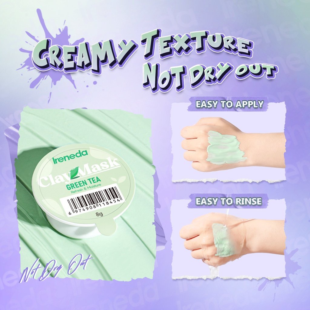 (READY &amp; ORI) IRENEDA Green Tea Deep Cleansing Clay Mask Pore Minimizer Masker Wajah - IR02