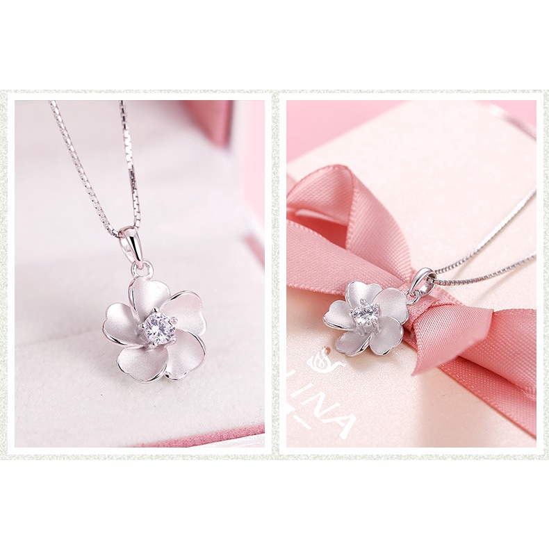 Goldkingdom Fashion Perhiasan Aksesoris Ready Stock Set Zirkon Peach Blossom Kalung Fashion Korea Perhiasan Perak