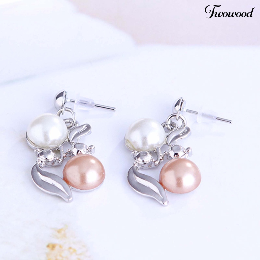 Twowood 2Pcs/Set Adjustable Extension Rantai Kalung Anting Set Telinga Studs Mutiara Imitasi Bridal Earrings Necklace Set Perhiasan Aksesori