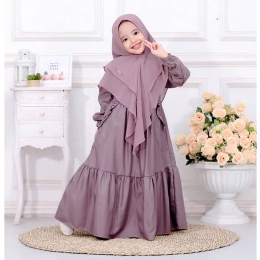 GAMIS syari ANAk set hijab perempuan TANGGUNG TERBARU 2021 MODERN KEKINIAN / gamis arab anak / BAJU 
