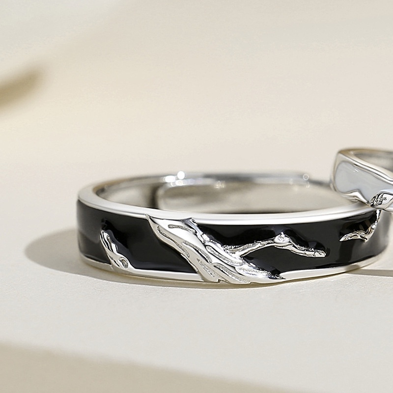 Asli Deadwood Spring Couple Ring 925 Sterling Silver Mori Style ins Ring Sepasang Enamel Perhiasan Hadiah Hari Valentine