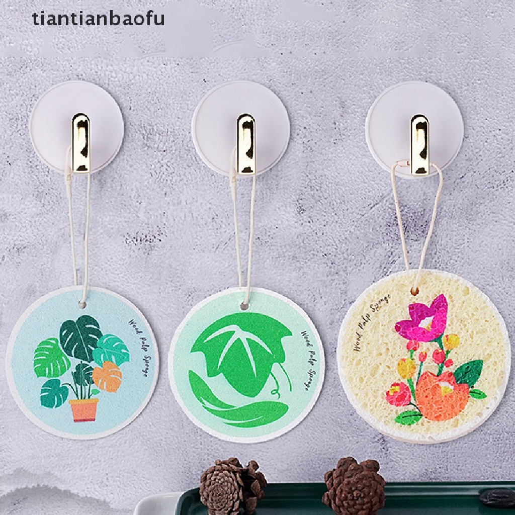 [tiantianbaofu] Kawaii Wood Pulp Sponge Pads Tali Bunga Dapur Piring Panci Alat Makan Butik