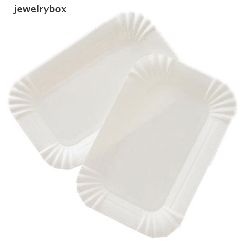 [jewelrybox] 50/100pcs Nampan Kue Persegi Panjang Piring Kertas Putih Makan Sekali Pakai Paper Plate Butik