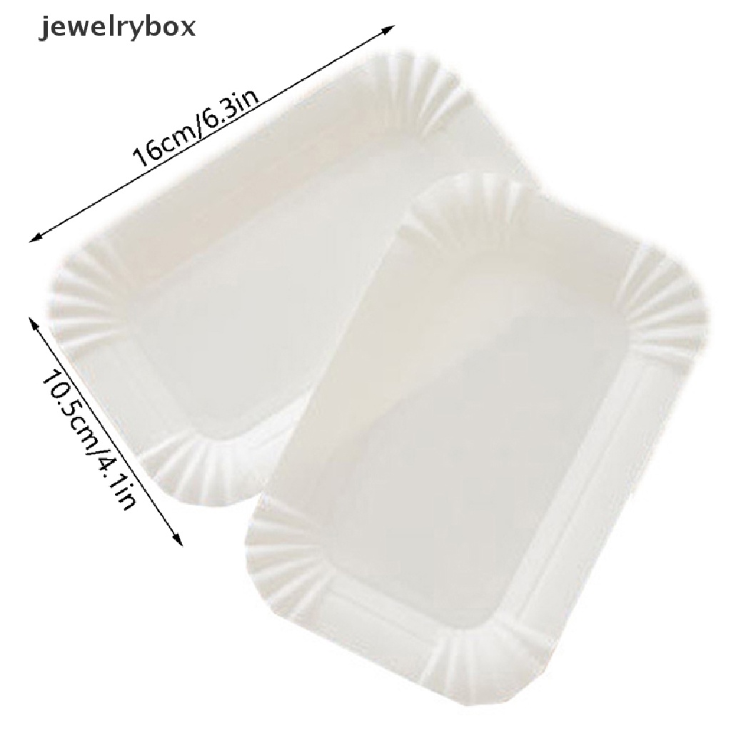 [jewelrybox] 50/100pcs Nampan Kue Persegi Panjang Piring Kertas Putih Makan Sekali Pakai Paper Plate Butik