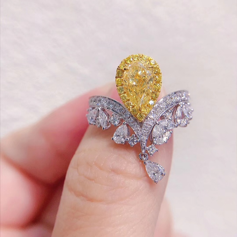 Goldkingdom Aksesoris Perhiasan Fashion Ready Stock Coronation of Love Crown Ring Mewah Briliant Presisi Cincin Berlian Kuning