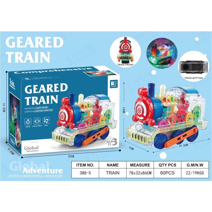 MAINAN ANAK GEAR TRAIN KERETA TRANSPARAN MUSIK SUARA LAMPU BUMP n GO