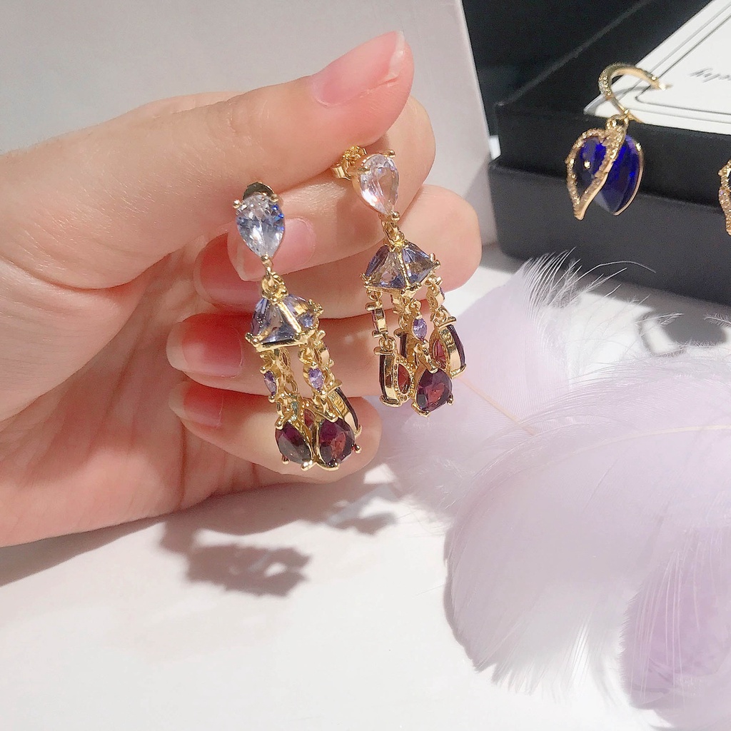 Goldkingdom Aksesoris Perhiasan Fashion Ready Stock Mewah Industri Berat Amethyst Wind Chime Earrings Jarum Perak Anting Desainer Mewah Anting Retro.