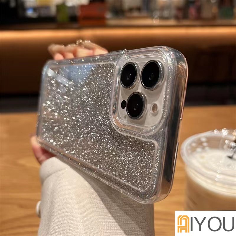 IPHONE Kompatibel Untuk Iphone14 Shiny Silver Foil Sparkle Sequin Glitter Phone Case Untuk Iphone14 13 12 11 Pro Max Anti-Slip Bump Case Cove