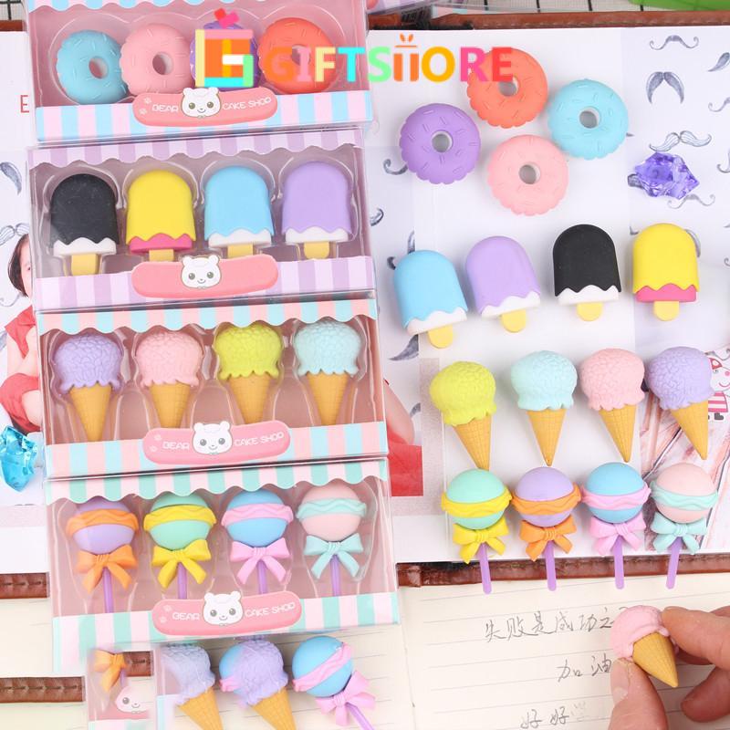 

✨COD Kartun kreatif kotak hadiah karet Student Festival hadiah hadiah simulasi makanan penutup penghapus karet Hamburg-GS