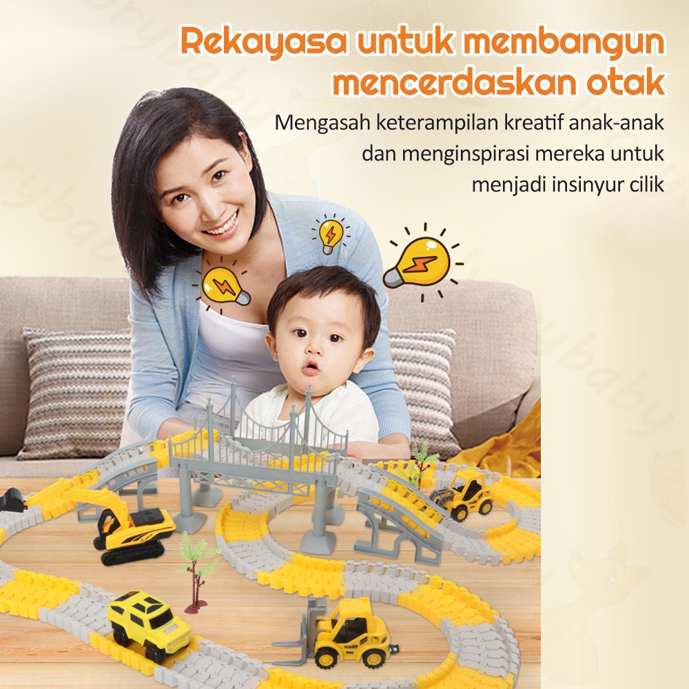 Ivorybaby  City truck diy Mainan kereta api mobil rel panjang dan lintasan Mobil mobilan elektrik