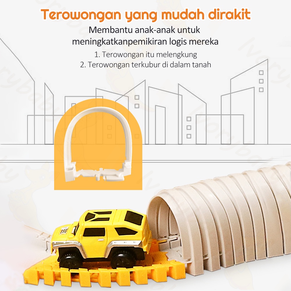 Ivorybaby  City truck diy Mainan kereta api mobil rel panjang dan lintasan Mobil mobilan elektrik