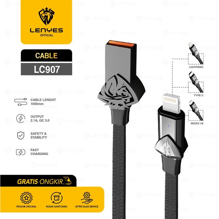 Kabel Data 2.1A Fast Charging LC907 LENYES 100% Original - TYPE C casan