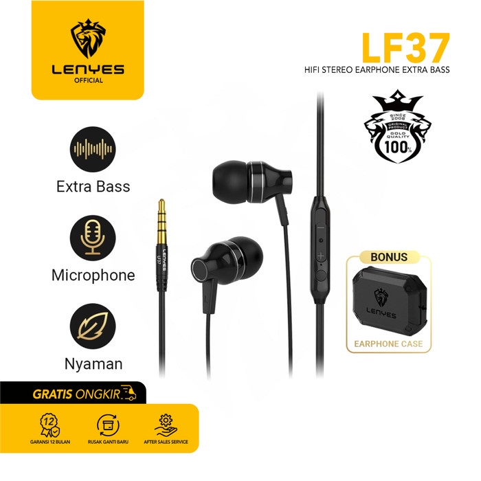 Headset Stereo LENYES LF37 Hifi Extra Bass with Handsfree Microphone handsfree earphone ear in ear bud microphone kabel tanpa