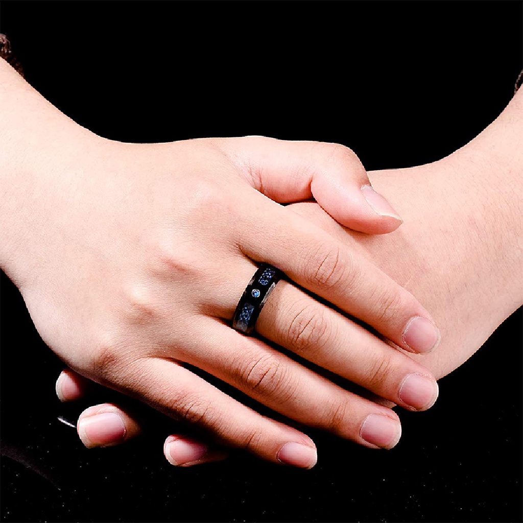 Xo Fashion Pria 8mm Hitam Tungsten Pria Stainless Steel Ungu Serat Karbon Cincin OL