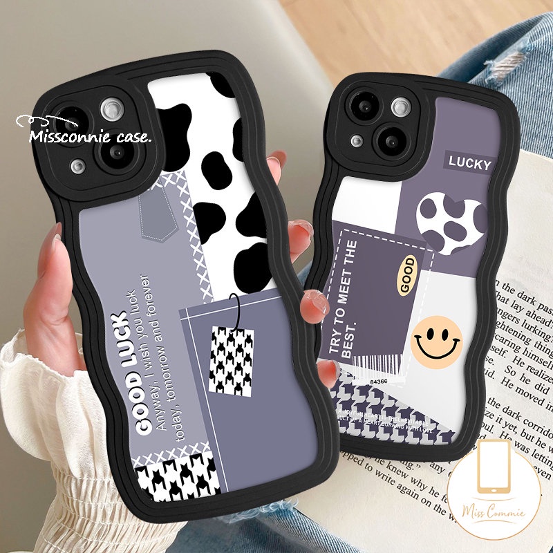 Casing Kompatibel Untuk iPhone 7Plus 14 12 11 13 Pro Max7 6 6s 8 14 Plus XR X XS Max SE 2020 Fashion Wavy Edge Smile Leopard Houndstooth Pola Splicing Tpu Soft Cover