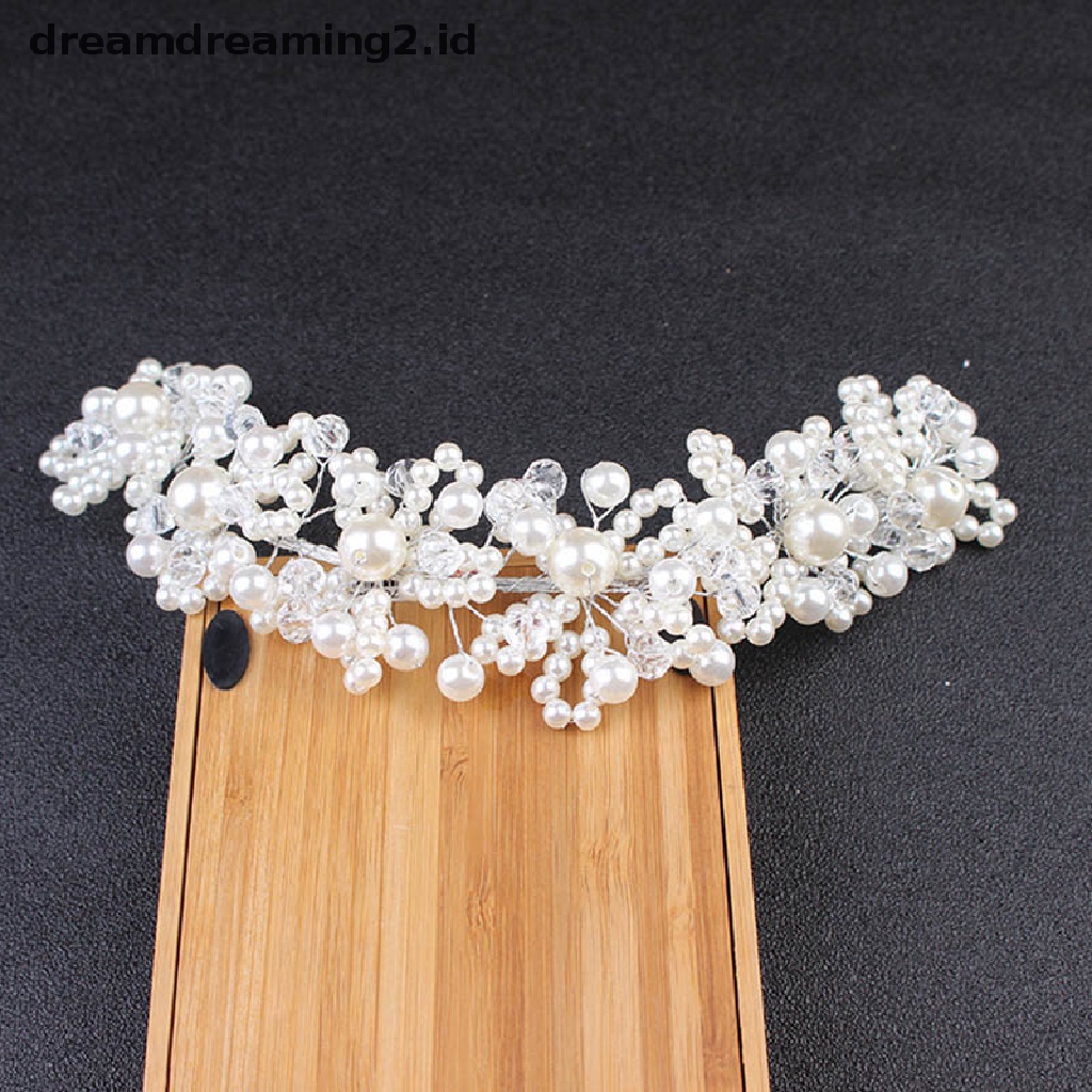 (hot) Bridal Wedding Headband Kristal Bunga Tiara Mahkota Mutiara Berlian Imitasi Rambut Band//