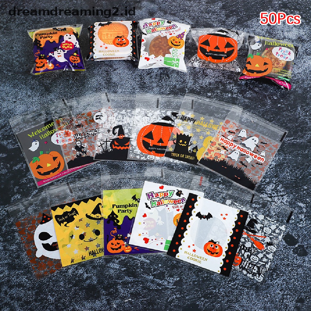 (hot) 50pcs Tas Hadiah Halloween Biskuit Permen Kemasan Bag Ghost Festival Party Gift//