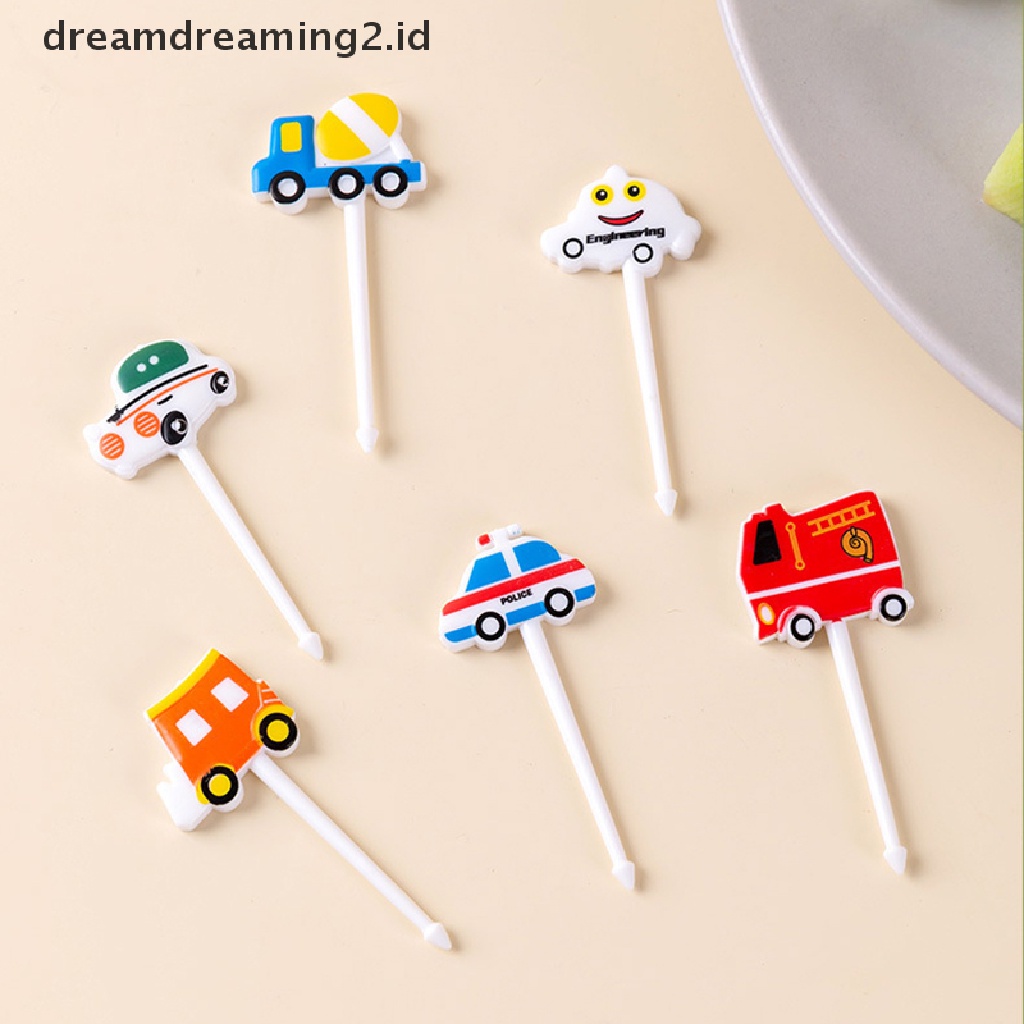 (hot) 6 /8/10pcs Garpu Buah Kastil Mobil Kartun Dessert Bento Dekorasi Pesta//