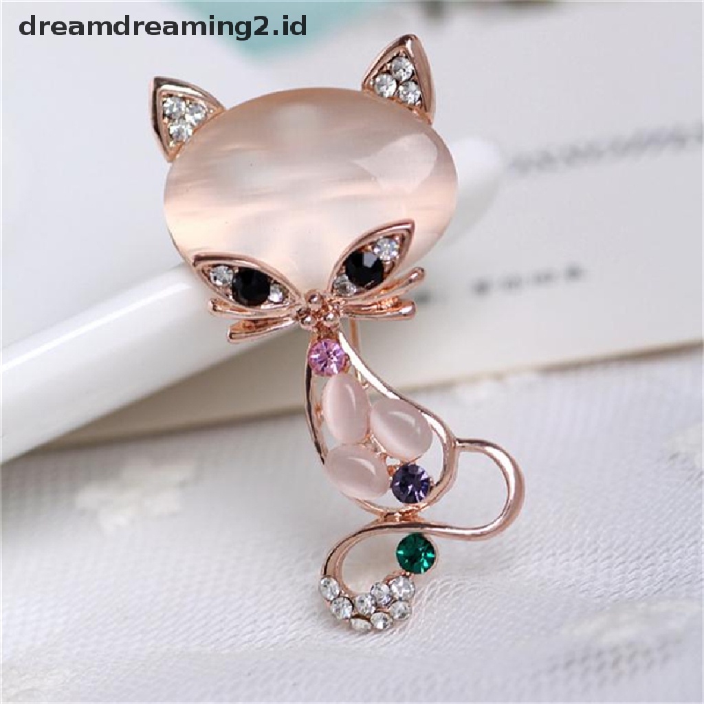 (Hot) Hot Opal Batu Fox Bros Wanita Fashion Hewan Lucu Pin Bros Perhiasan//