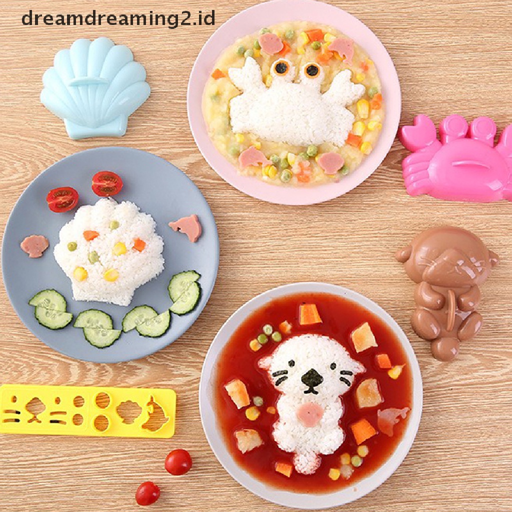 (hot) 5pcs/set Ocean Rice Ball Cetakan Shell Crab Seal Curry Rice Mold Untuk Anak-Anak Bento Lunch Baking Mold Alat Dapur//