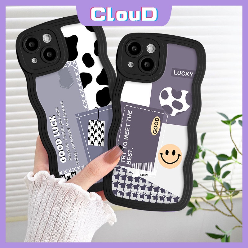 Case Motif Leopard Fashion Kompatibel Untuk iPhone 7Plus 11 14 12 13 Pro Max X 7 6s 6 8plus 14 Plus XR XS Max SE 2020 Houndstooth Smile Splising Wavy Edge Tpu Soft Cover