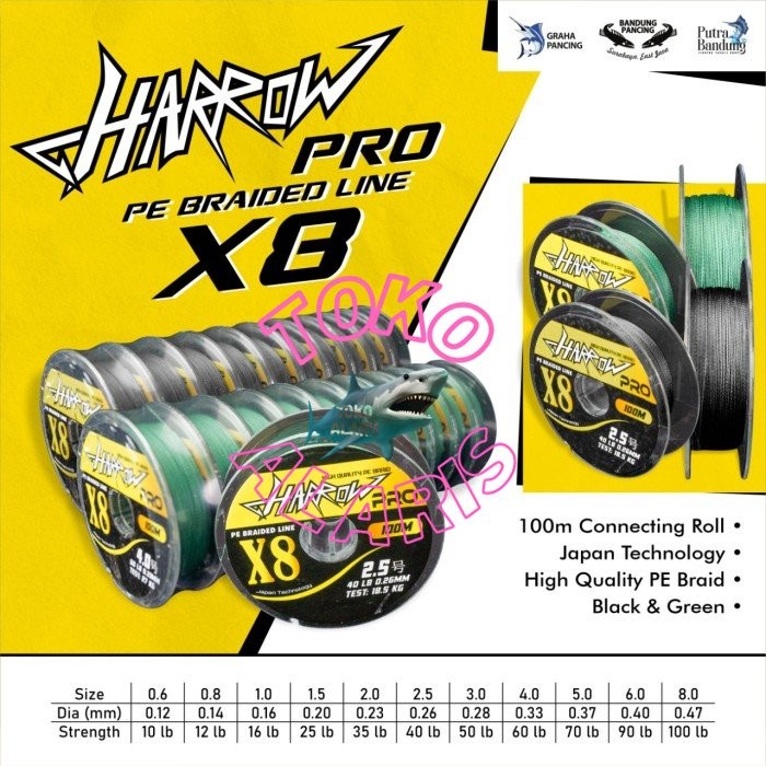 PE HARROW X8 BRAID PRO (HIJAU & HITAM) - 0.6, Hitam