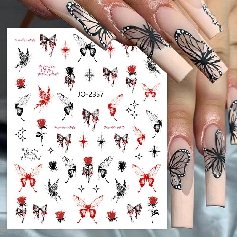 3d Butterfly Nail Art Stiker Perekat Slider Warna-Warni DIY Merah Hitam Nail Transfer Decals Foils Membungkus Dekorasi