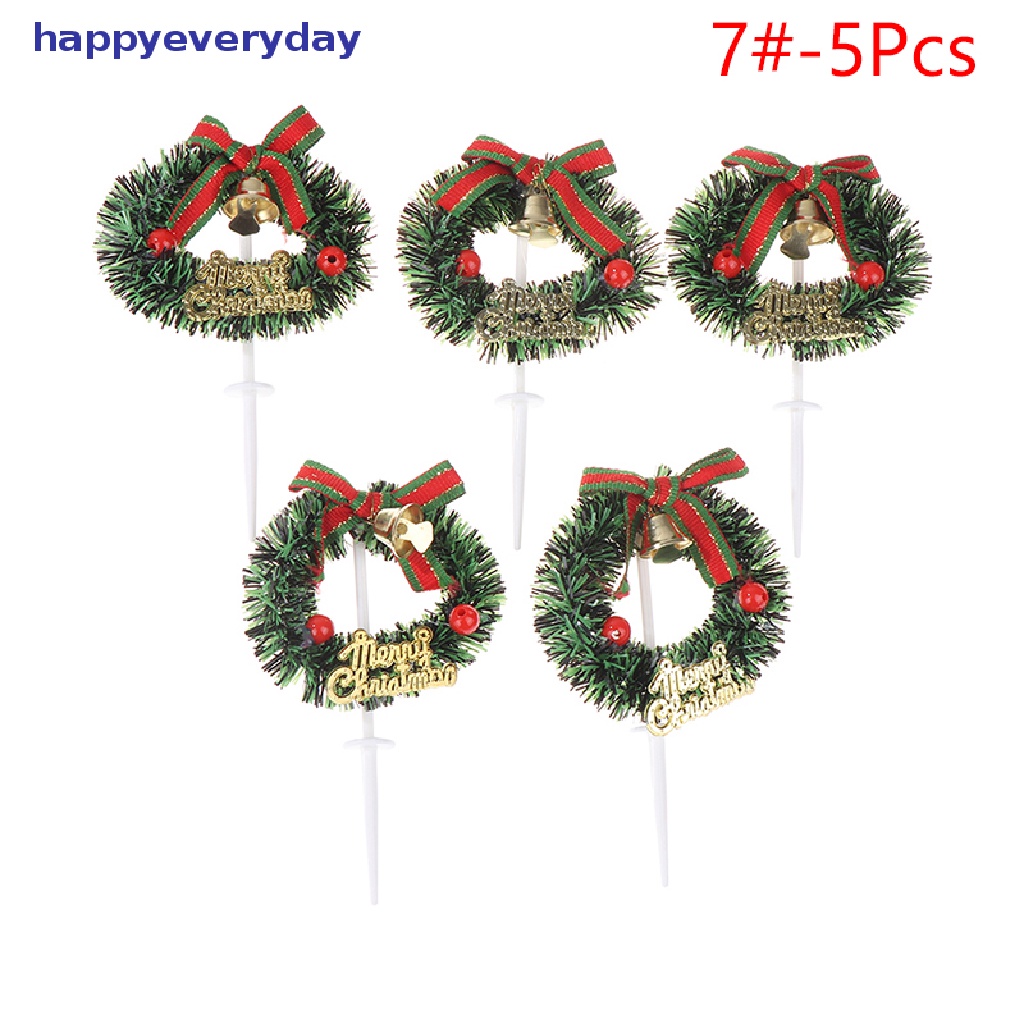[happy] 5pcs Christmas Fruit Fork Leaf Xms Dekorasi Pohon Kue Plugin Party Decor [ID]
