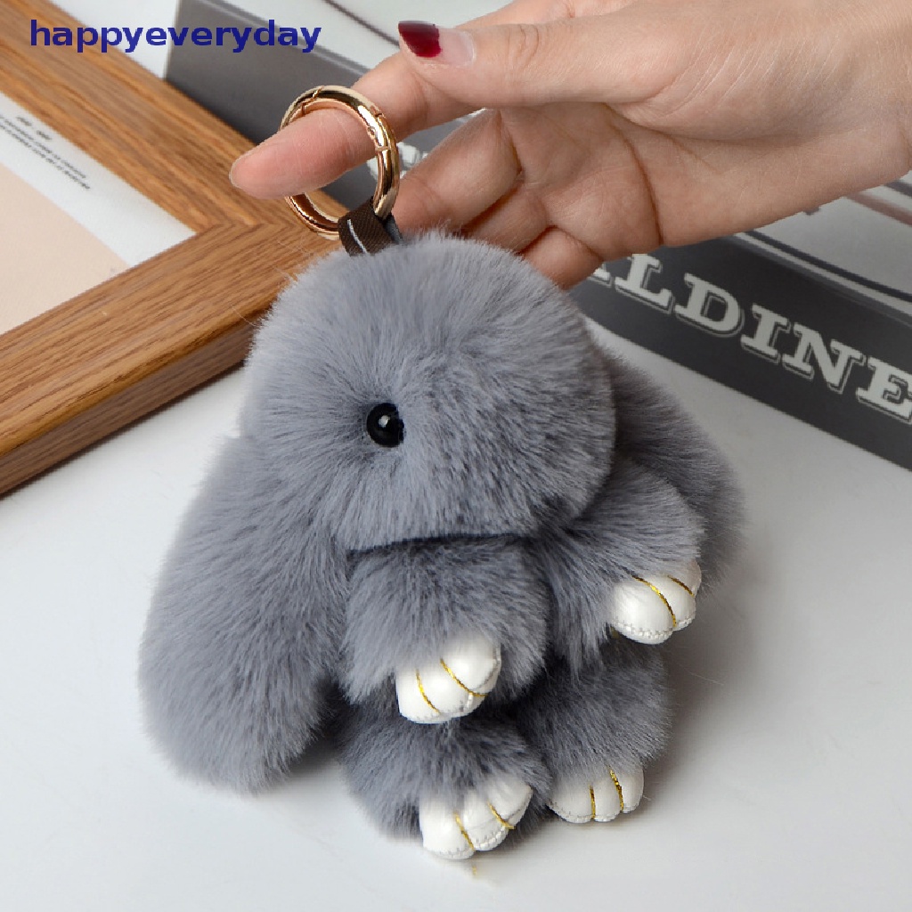 [happy] Rabbit Keychain Ring Fluffy Bulu Asli Pompon Bunny Trinket Key Chain Charm Gantungan Kunci Lucu Di Tas Liontin Kunci Mobil [ID]