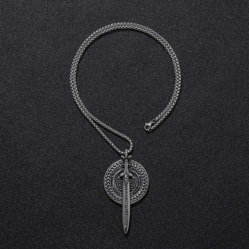 [Z H Perhiasan] Vintage Viking Warrior Pedang Perisai Hip Hop Liontin Fashion Pria Dan Wanita Anti Karat Kalung Punk Pesta Rock Perhiasan Aksesoris