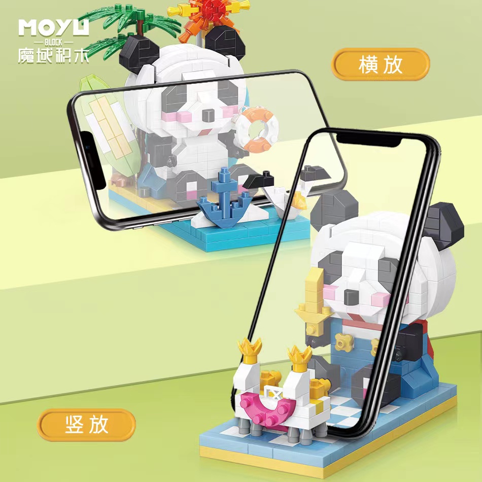 Diy Partikel Mini Panda Phone Holder Blok Bangunan Merakit Mainan Dapat Menahan Ponsel Menonton Film