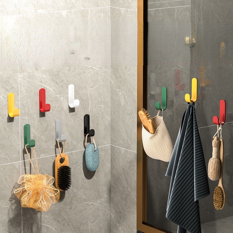 6pcs/set Kait Gantung Bentuk J- Tahan Lama/Kreatif Hemat Ruang Warna Permen Tempel Dinding Dapur Kamar Mandi Tempat Penyimpanan
