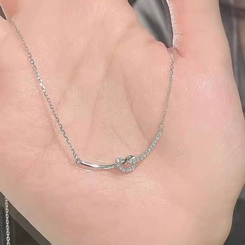 Kalung Geometris Smile Simpul Berlian Imitasi Alloy Korea Untuk Anak Perempuan