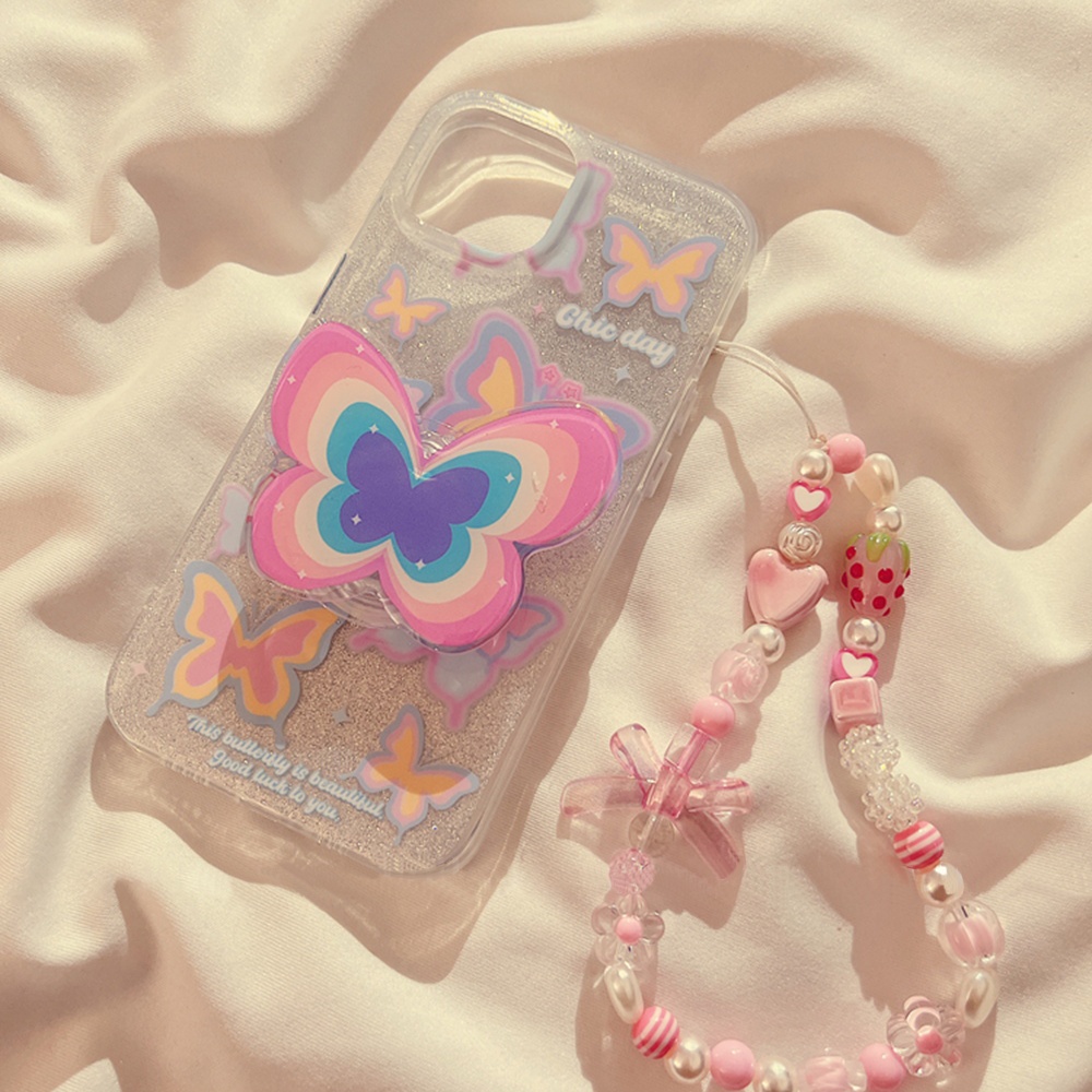 Ins Korea Lucu 3D Butterfly Bracket Phone Grip Tok Griptok Holder Ring Untuk iPhone Aksesoris Phone Stand Holder Hadiah Gadis