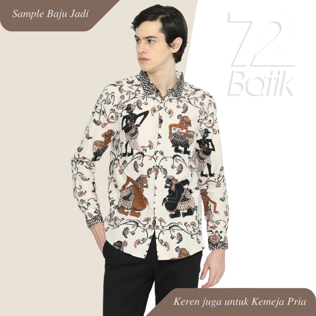 KAIN BATIK PREMIUM Bahan Katun Motif Wayang Warna Putih Tulang Cream Coklat Hitam 723452 Cap 72 Jarik Jarit Samping Kebat Panjang Batik Katun Modern Premium Bahan Seragam Batik Pernikahan Kantor Keluarga Murah Kamen Jadi Batik Bali Lembaran