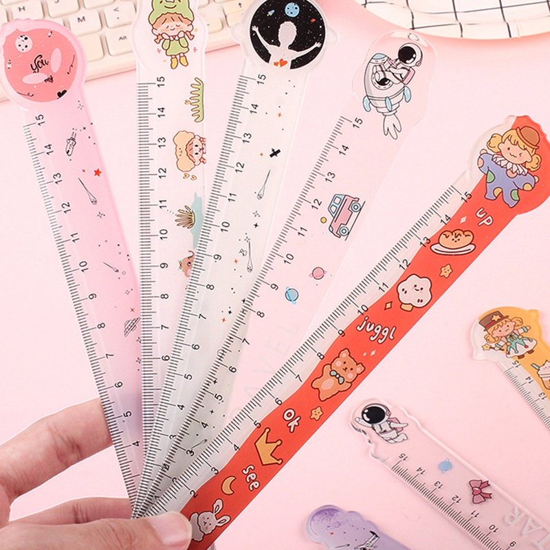 4pcs Kartun Kreatif Pola Campur Penggaris Set Penggaris Pengukur Gambar Portabel