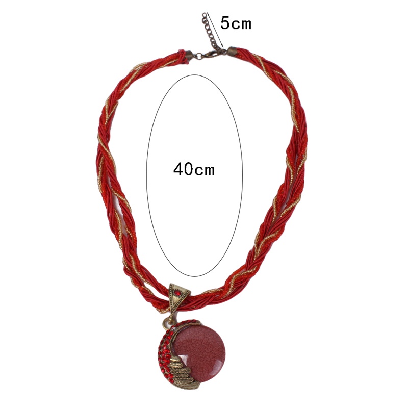 [AYBX] (N039-01) Merah Fashion Bohemian Gaya Etnik Kalung Retro Handwoven Jewelry