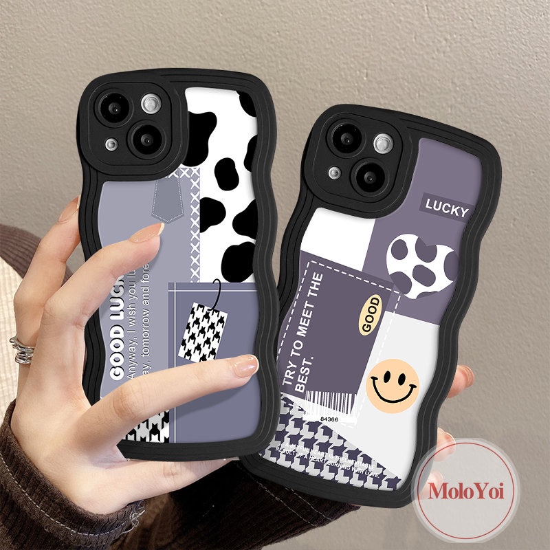 IPHONE Casing Pola Sambungan Smile Leopard Houndstooth Kompatibel Untuk Iphone14 12 11 13 Pro Max 7Plus 7 6 6s 8 14 Plus XR X XS Max SE 2020 Fashion Wavy Edge Tpu Soft Cover