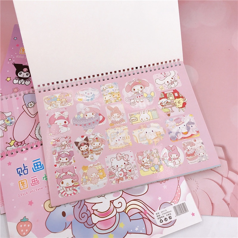 (30HAL) BUKU GAMBAR + STICKER SANRIO A4 /BUKU GAMBAR ANAK SEKOLAH CINNAMOROLL KUROMI MELOY