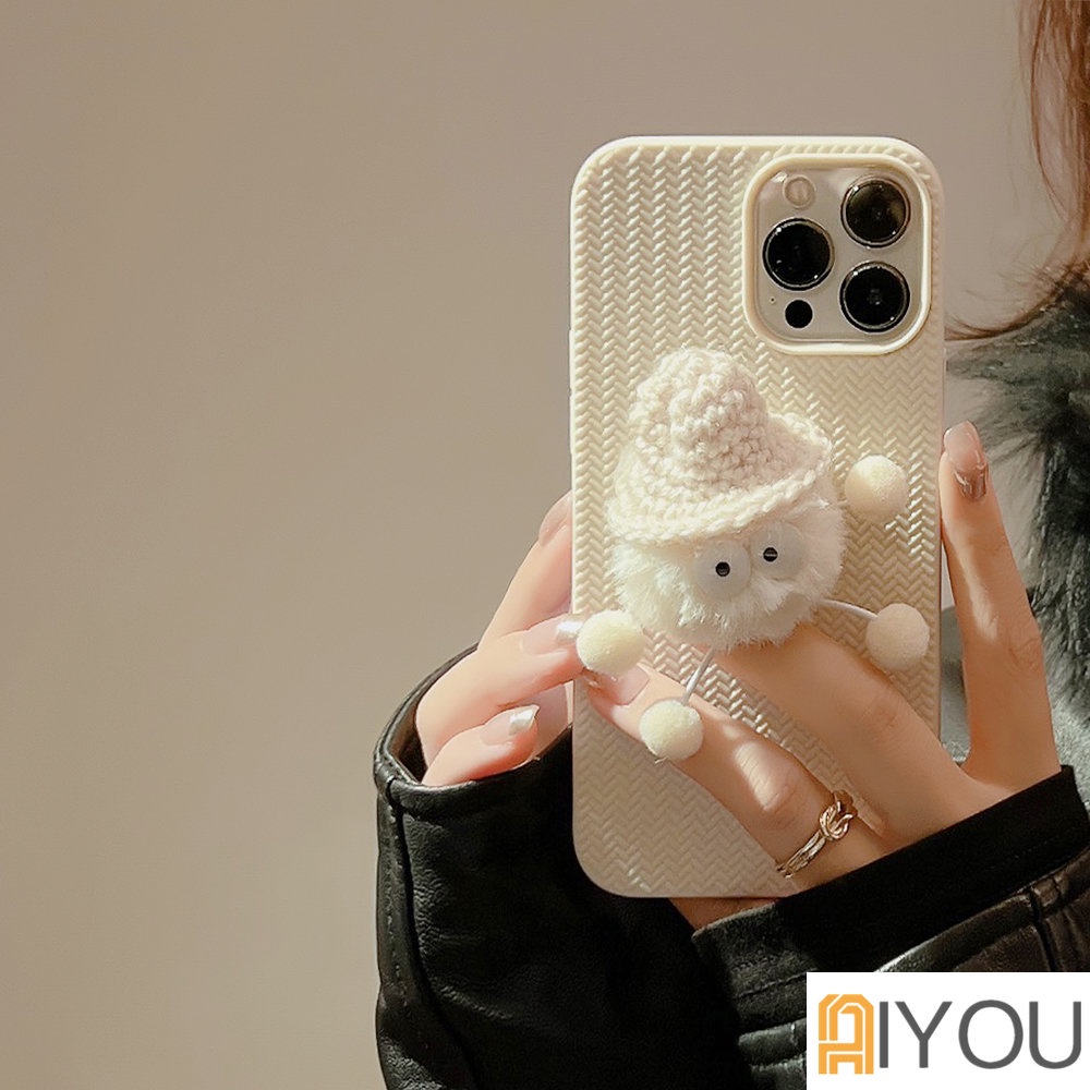 IPHONE Cute 3D Plush Briket Boneka Sweater Tekstur Casing Ponsel Untuk Iphone14 12 13 11 Pro ProMax Plus X XR Xsmax Shockproof Soft Cover