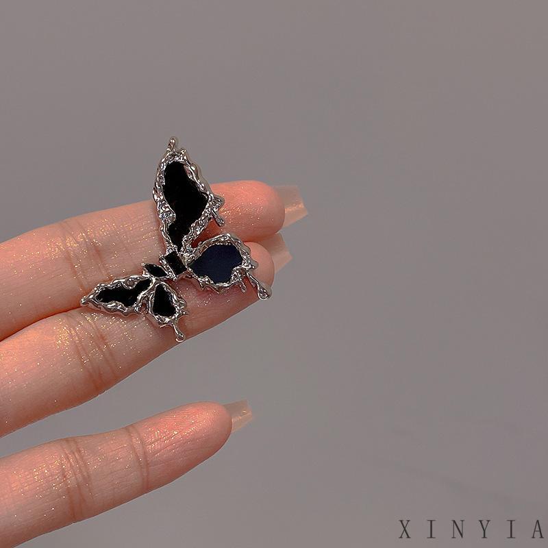 [xinyia.id11] S925 Perak Manis Keren Asimetris Anting Kupu-Kupu Desain Perempuan Rasa Kepribadian Earrings