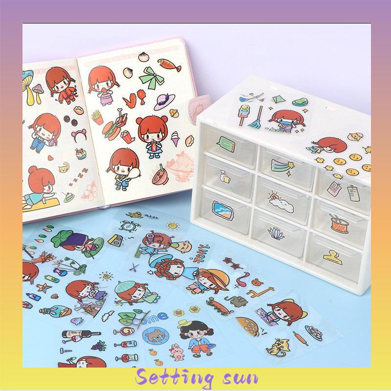 Bahan Scrapbook Stiker Gadis Lucu DIY Pola Kecil Stiker Cangkir Air Transparan Tahan Air TN