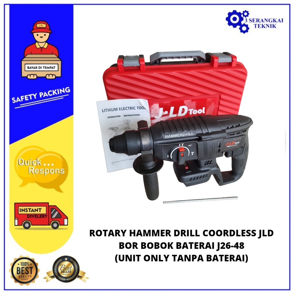 [UNIT ONLY] Bor Bobok Baterai Cordless Rotary Hammer JLD J26-48 Tanpa Baterai