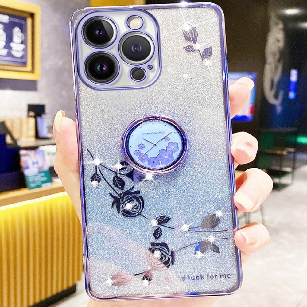 POPULAR Untuk 14pro Max Case Flower Pretty Purple Gilter Sparkly Bling Heavy Duty