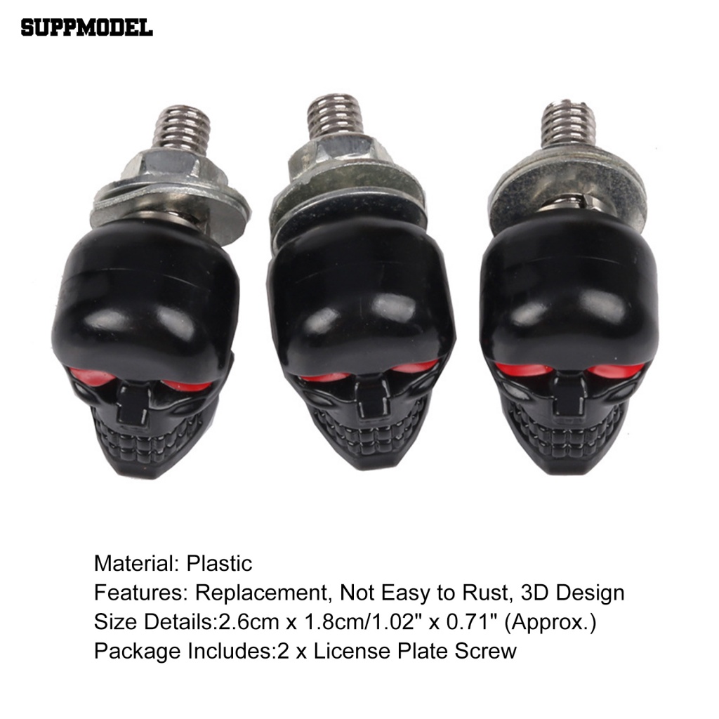 Suppmodel 2Pcs Baut Tengkorak Tahan Lama Untuk Motor Hitam Chrome Skull Plat Frame Baut Sekrup Electroplating