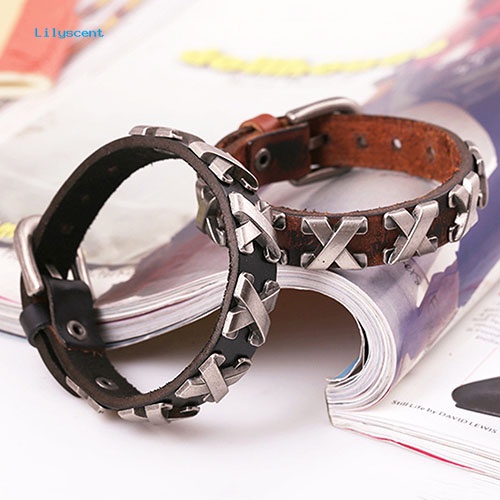 Lilyscent Wanita Pria Punk Bergaya Kulit Bangle Alloy Gelang Cuff Gelang Perhiasan