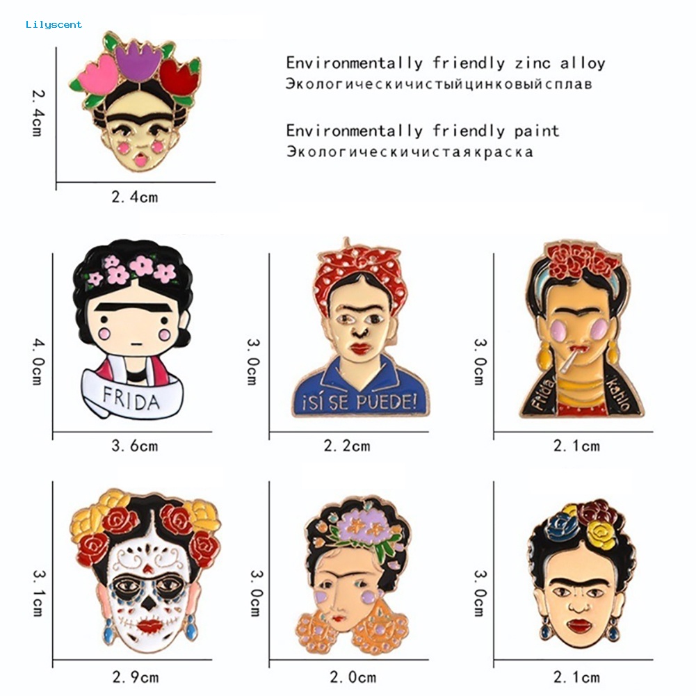 Lilyscent Kartun Enamel Frida Kahlo Meksiko Lencana Kerah Bros Pin Pakaian Perhiasan